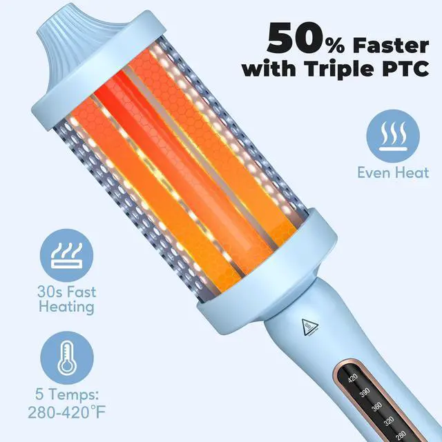 Alt view image 4 of 6 - 2.4" Thermal Brush, Large Barrel Heated Round Brush with Triple PTC & 5 Heat Settings (280-420°F), Lightweight Dual Voltage for Voluminous Big Curls, Waves & Straightening Long Hair