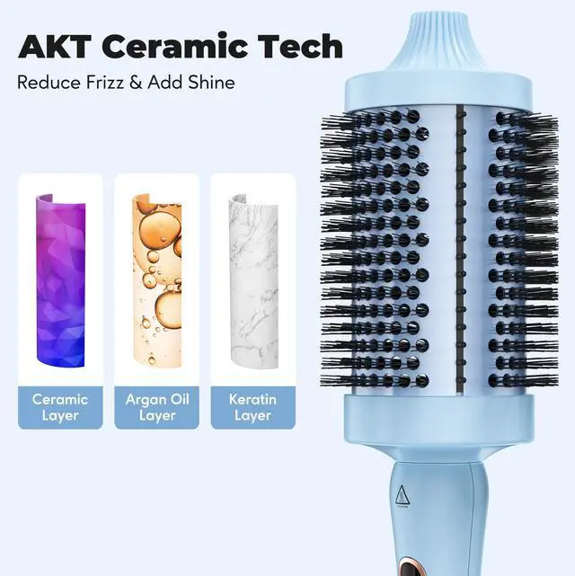 Alt view image 6 of 6 - 2.4" Thermal Brush, Large Barrel Heated Round Brush with Triple PTC & 5 Heat Settings (280-420°F), Lightweight Dual Voltage for Voluminous Big Curls, Waves & Straightening Long Hair