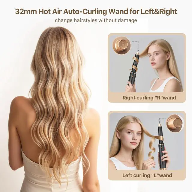 Alt view image 3 of 7 - Hot Air Styler Brush Set for Women 5 in 1, 800W 3 Level Temp Hairdryer Comb for Rotating Curling Straightening Volumize Auto Wrap Curler Multi-Styler Hair Styling Tools for Multi Hair Home