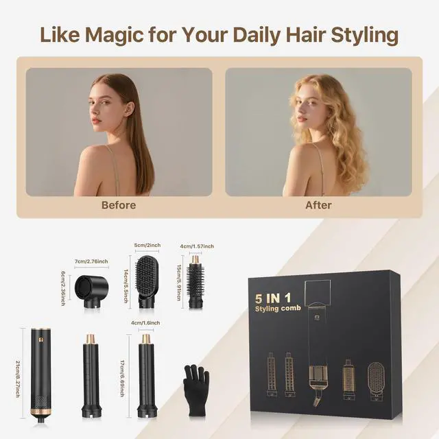 Alt view image 7 of 7 - Hot Air Styler Brush Set for Women 5 in 1, 800W 3 Level Temp Hairdryer Comb for Rotating Curling Straightening Volumize Auto Wrap Curler Multi-Styler Hair Styling Tools for Multi Hair Home