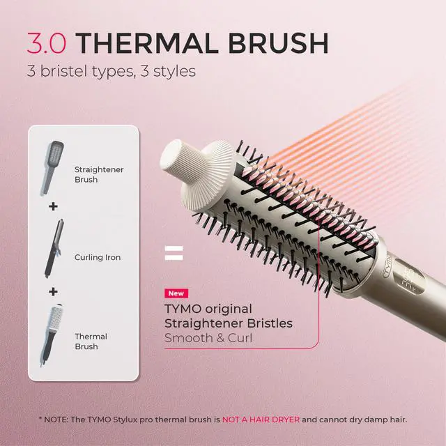 Alt view image 2 of 7 - STYLUX PRO Thermal Brush Curling Brush, 1.5 Inch Blowout Heated Round Volumizer, Hair Straightener and Curler 2 in 1, 800M Negative Ion for Smoother, LCD Display, 5 Temp, Dual Voltage, Gold