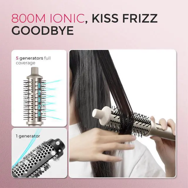 Alt view image 6 of 7 - STYLUX PRO Thermal Brush Curling Brush, 1.5 Inch Blowout Heated Round Volumizer, Hair Straightener and Curler 2 in 1, 800M Negative Ion for Smoother, LCD Display, 5 Temp, Dual Voltage, Gold