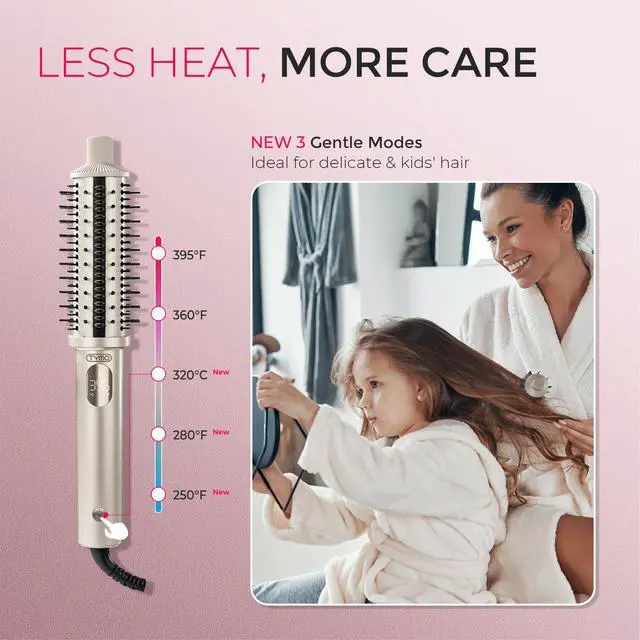 Alt view image 7 of 7 - STYLUX PRO Thermal Brush Curling Brush, 1.5 Inch Blowout Heated Round Volumizer, Hair Straightener and Curler 2 in 1, 800M Negative Ion for Smoother, LCD Display, 5 Temp, Dual Voltage, Gold