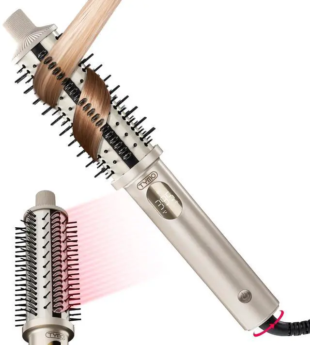 Main image of STYLUX PRO Thermal Brush Curling Brush, 1.5 Inch Blowout Heated Round Volumizer, Hair Straightener and Curler 2 in 1, 800M Negative Ion for Smoother, LCD Display, 5 Temp, Dual Voltage, Gold