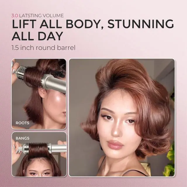 Alt view image 5 of 7 - STYLUX PRO Thermal Brush Curling Brush, 1.5 Inch Blowout Heated Round Volumizer, Hair Straightener and Curler 2 in 1, 800M Negative Ion for Smoother, LCD Display, 5 Temp, Dual Voltage, Gold