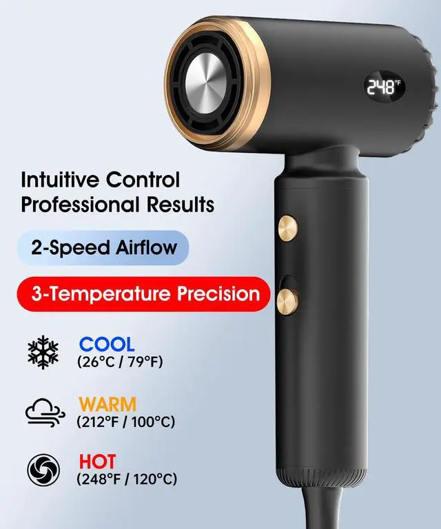 Alt view image 4 of 7 - Travel Hair Dryer, Dual Voltage Mini Ionic Blow Dryer for Fast Drying, Compact Lightweight Hair Dryer with Magnetic Diffuser for Home & Travel, Portable Hairdryer International 110-240V (Black)