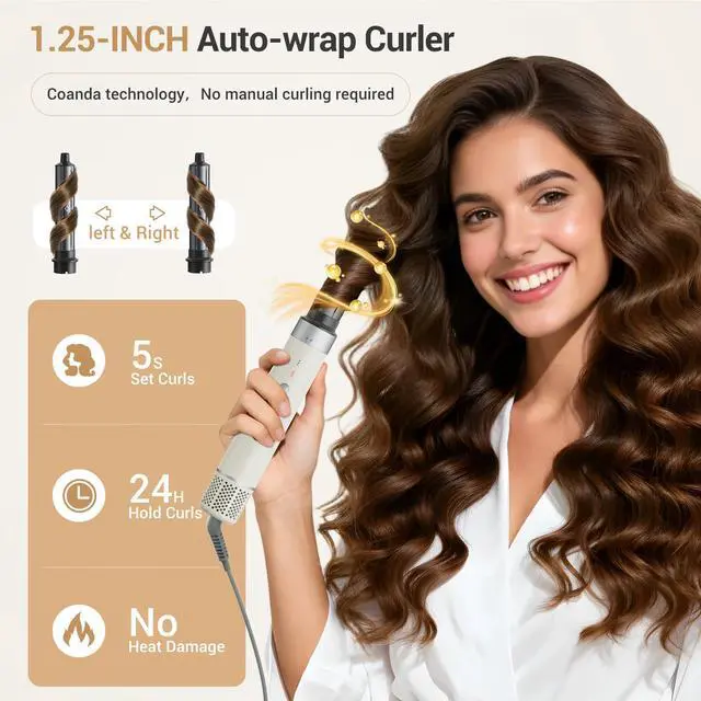 Alt view image 4 of 7 - 6 in 1 Hair Styler, High Speed Ionic Hair Dryer with Auto-Wrap Curlers, Blow Dryer Oval Brush & Volumizer, Hot Air Styler for Fast Drying,Curling, Smoothing & Volume, Hair Curler with Travel Case