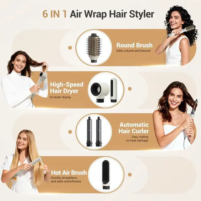 Alt view image 2 of 7 - 6 in 1 Hair Styler, High Speed Ionic Hair Dryer with Auto-Wrap Curlers, Blow Dryer Oval Brush & Volumizer, Hot Air Styler for Fast Drying,Curling, Smoothing & Volume, Hair Curler with Travel Case