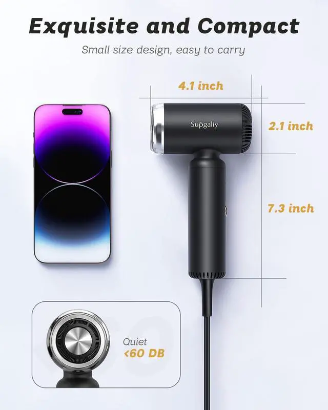 Alt view image 4 of 7 - Dual Voltage Travel Hair Dryer, Mini Ionic Hair Dryers with Magnetic Curly Diffuser, 1500W High-Speed Fast Drying, Lightweight Compact Portable Blow Dryer, Gift Women,Quiet,European 100-240V