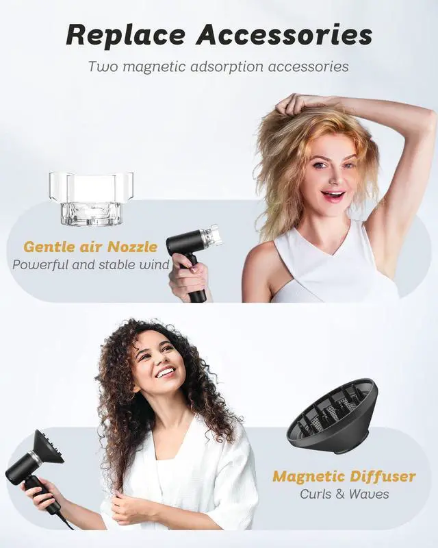 Alt view image 5 of 7 - Dual Voltage Travel Hair Dryer, Mini Ionic Hair Dryers with Magnetic Curly Diffuser, 1500W High-Speed Fast Drying, Lightweight Compact Portable Blow Dryer, Gift Women,Quiet,European 100-240V
