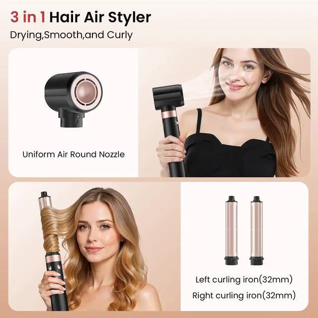 Alt view image 2 of 7 - Dual Voltage 3 in 1 Hot Hair Styler High-Speed Hair Dryer with Air Styler with Long Barrel Air Styler, European Hair Tools Styling, Fast Drying and Quick Styling, Travel Case,Gifts for Women