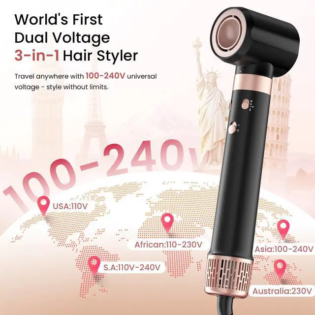 Alt view image 7 of 7 - Dual Voltage 3 in 1 Hot Hair Styler High-Speed Hair Dryer with Air Styler with Long Barrel Air Styler, European Hair Tools Styling, Fast Drying and Quick Styling, Travel Case,Gifts for Women
