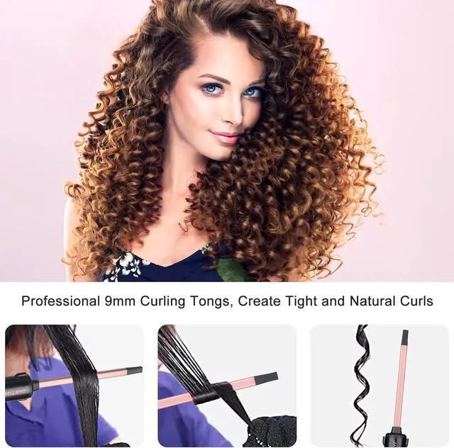 Alt view image 2 of 6 - Small Curling Iron 3/8 Inch, 9mm Thin Hair Curling Wand for Short and Long Hair, Professional Ceramic Hair Curler Wand, Include Heat Resistant Glove