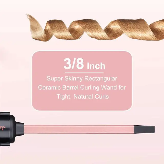 Alt view image 3 of 6 - Small Curling Iron 3/8 Inch, 9mm Thin Hair Curling Wand for Short and Long Hair, Professional Ceramic Hair Curler Wand, Include Heat Resistant Glove
