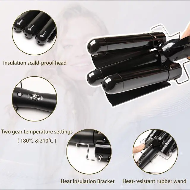 Alt view image 3 of 6 - 3 Barrel Curling Iron Jumbo 1.25 inch (32mm) Hair Curling Wand Crimper Instant Heating Adjustable Hair Curler with 2 Temperature Control