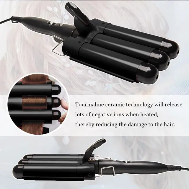Alt view image 2 of 6 - 3 Barrel Curling Iron Jumbo 1.25 inch (32mm) Hair Curling Wand Crimper Instant Heating Adjustable Hair Curler with 2 Temperature Control