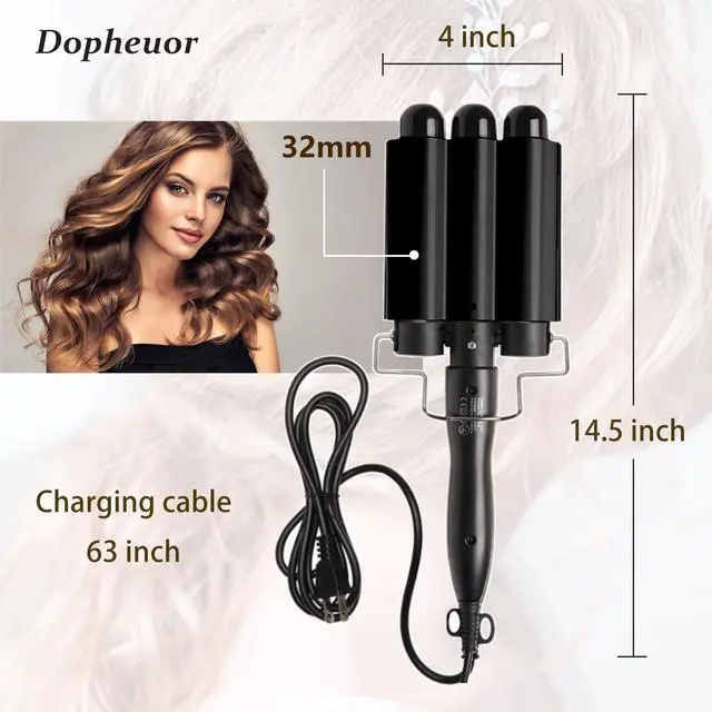 Alt view image 4 of 6 - 3 Barrel Curling Iron Jumbo 1.25 inch (32mm) Hair Curling Wand Crimper Instant Heating Adjustable Hair Curler with 2 Temperature Control