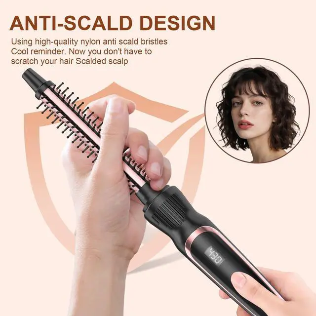 Alt view image 2 of 6 - Small Curling Brush, Heated Round Brush with Dual Voltage & Adjustable Temperature, Smooth & Voluminous Curls, Travel-Friendly Hair Styling Tool (Rose Gold, 1/2 inch)