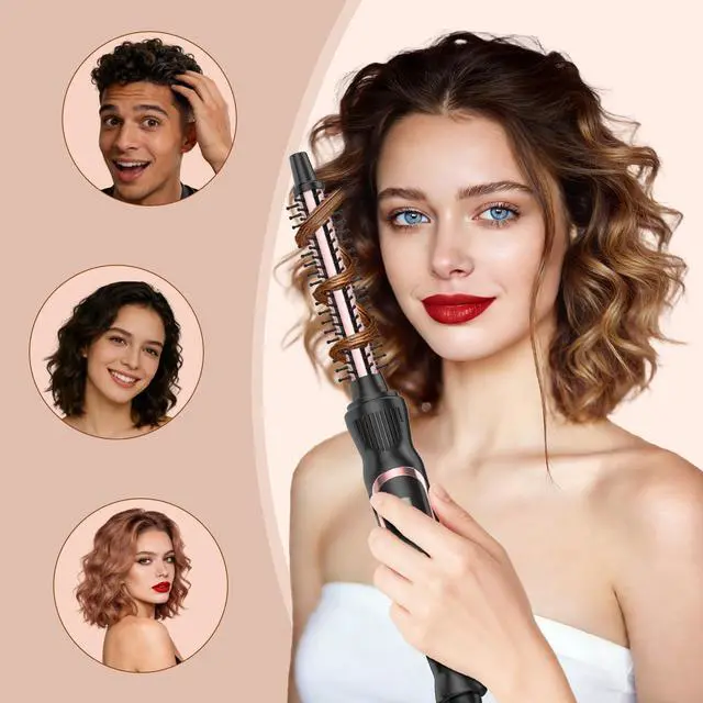 Alt view image 3 of 6 - Small Curling Brush, Heated Round Brush with Dual Voltage & Adjustable Temperature, Smooth & Voluminous Curls, Travel-Friendly Hair Styling Tool (Rose Gold, 1/2 inch)