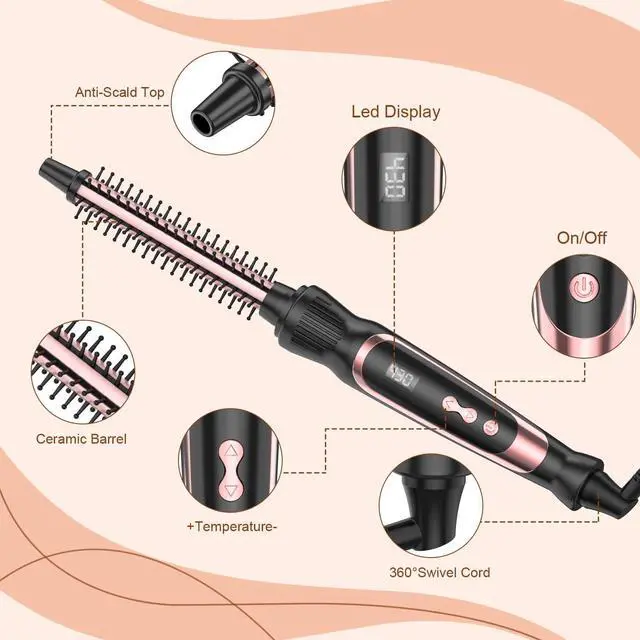 Alt view image 5 of 6 - Small Curling Brush, Heated Round Brush with Dual Voltage & Adjustable Temperature, Smooth & Voluminous Curls, Travel-Friendly Hair Styling Tool (Rose Gold, 1/2 inch)