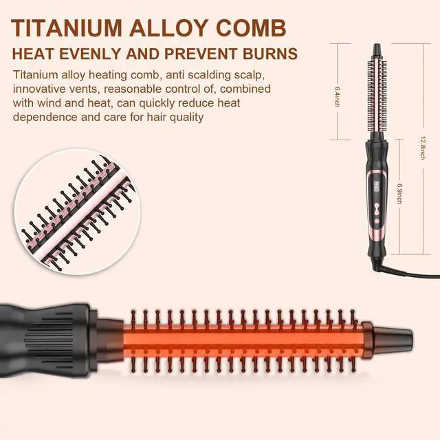 Alt view image 6 of 6 - Small Curling Brush, Heated Round Brush with Dual Voltage & Adjustable Temperature, Smooth & Voluminous Curls, Travel-Friendly Hair Styling Tool (Rose Gold, 1/2 inch)