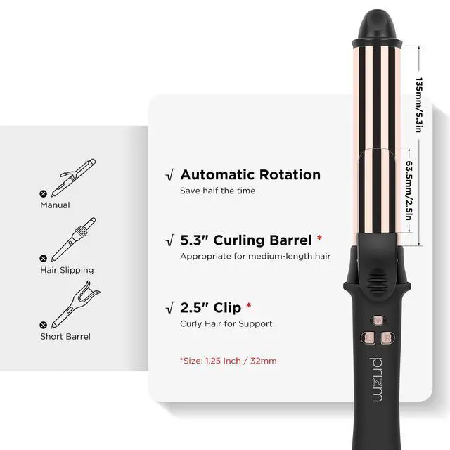 Alt view image 4 of 7 - 1.25inch/32mm Automatic Curling Iron for Big Curler, Rotating Curling Wand Up to 450°F, LCD Display, Auto-Shut Off & Dual Voltage, Negative Ion