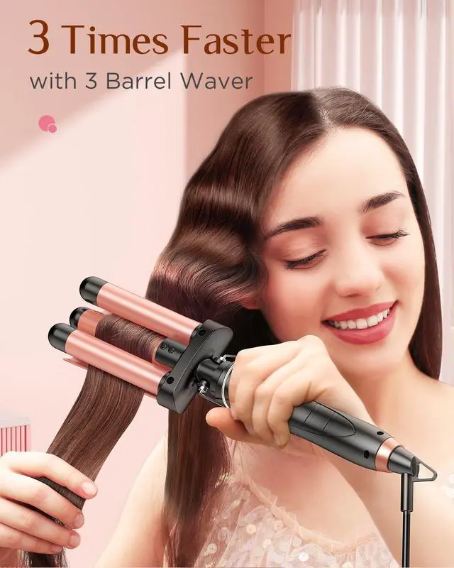 Alt view image 2 of 7 - 5 in 1 Wand Curling Iron-Kinked Curling Wand Set with Flat Iron Hair Straightener, 3 Barrels Hair Crimper, 3 Ceramic Curling Irons (0.35"-1.25"), 2 Temps Fast Heat Hair Waver Curler with Glove & Clip