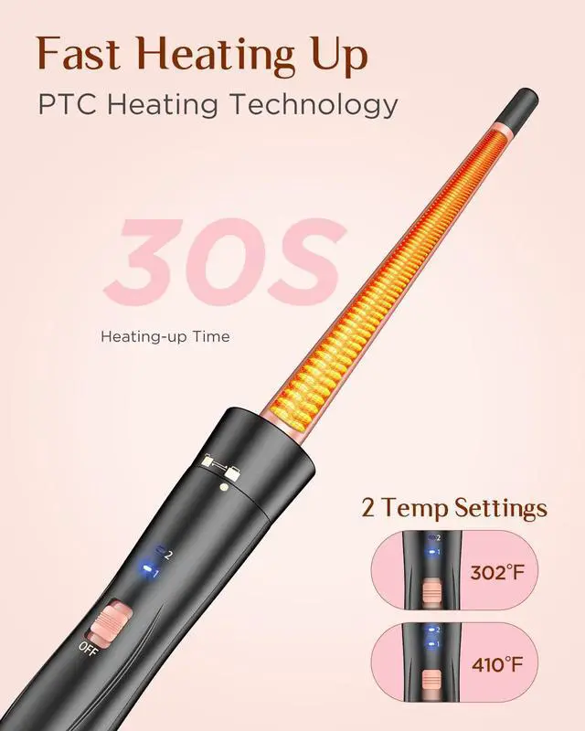 Alt view image 6 of 7 - 5 in 1 Wand Curling Iron-Kinked Curling Wand Set with Flat Iron Hair Straightener, 3 Barrels Hair Crimper, 3 Ceramic Curling Irons (0.35"-1.25"), 2 Temps Fast Heat Hair Waver Curler with Glove & Clip