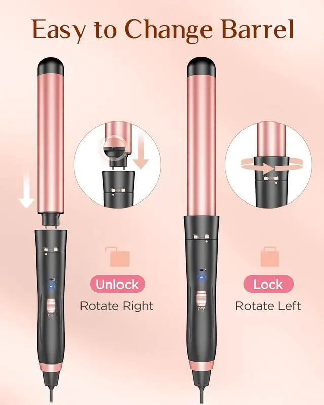 Alt view image 7 of 7 - 5 in 1 Wand Curling Iron-Kinked Curling Wand Set with Flat Iron Hair Straightener, 3 Barrels Hair Crimper, 3 Ceramic Curling Irons (0.35"-1.25"), 2 Temps Fast Heat Hair Waver Curler with Glove & Clip