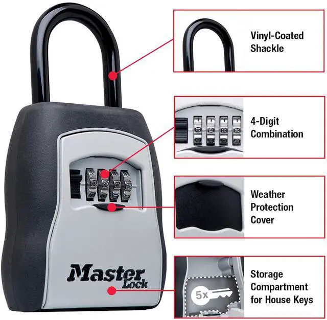 Alt view image 3 of 7 - Key Lock Box for House Keys Outdoor Portable Combination Lockbox with Resettable 4 Digit Code, Weather Resistant Durable Metal Body, Holds 5 Keys, 5400EC5, Black, 5 Pack