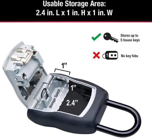 Alt view image 7 of 7 - Key Lock Box for House Keys Outdoor Portable Combination Lockbox with Resettable 4 Digit Code, Weather Resistant Durable Metal Body, Holds 5 Keys, 5400EC5, Black, 5 Pack