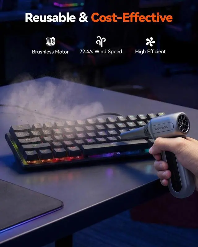 Alt view image 4 of 7 - MF70 Compressed Air Duster-110000 RPM Electric Air Duster with Extended Runtime, 3-Speed Rechargeable Air Blower for Keyboard, Computer, Camera, Car, Home, 5 Nozzles