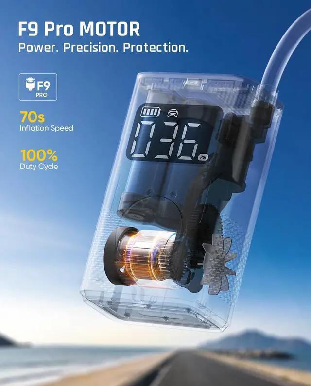 Alt view image 4 of 7 - X9 Pro Portable Tire Inflator for Compact Car, 1Min Fast Inflate