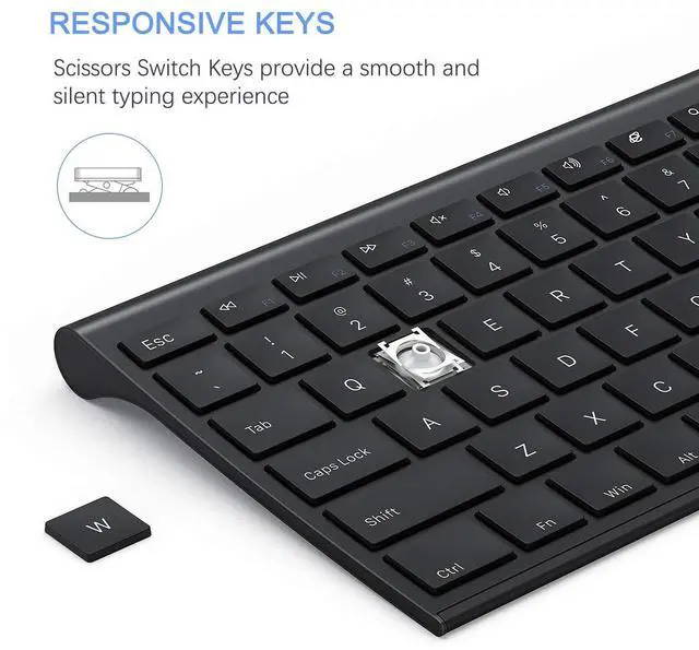 Alt view image 4 of 7 - Wireless Keyboard and Mouse, 2.4GHz Rechargeable Compact Quiet Full-Size Keyboard and Mouse Combo with Nano USB Receiver for Windows, Laptop, PC, Notebook-Black