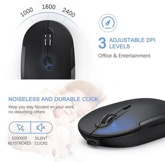 Alt view image 5 of 7 - Wireless Keyboard and Mouse, 2.4GHz Rechargeable Compact Quiet Full-Size Keyboard and Mouse Combo with Nano USB Receiver for Windows, Laptop, PC, Notebook-Black