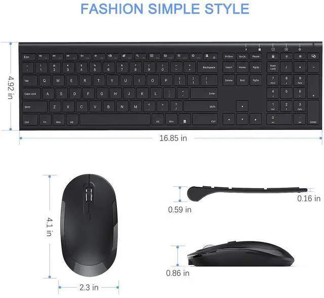 Alt view image 6 of 7 - Wireless Keyboard and Mouse, 2.4GHz Rechargeable Compact Quiet Full-Size Keyboard and Mouse Combo with Nano USB Receiver for Windows, Laptop, PC, Notebook-Black
