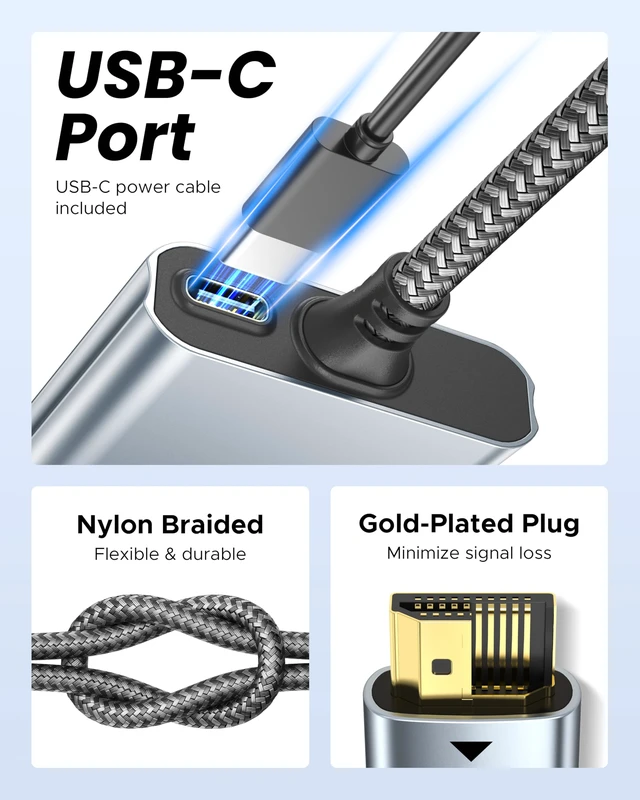 Alt view image 5 of 7 - HDMI Splitter 1 in 2 Out 4K, Mirror Only, USB-C Powered, Metal 4K HDMI Splitter 1 in 2 Out for Dual Monitors, USB-C Powered, Metal Shell, Built-in 3.3ft Cable, Mirror Only