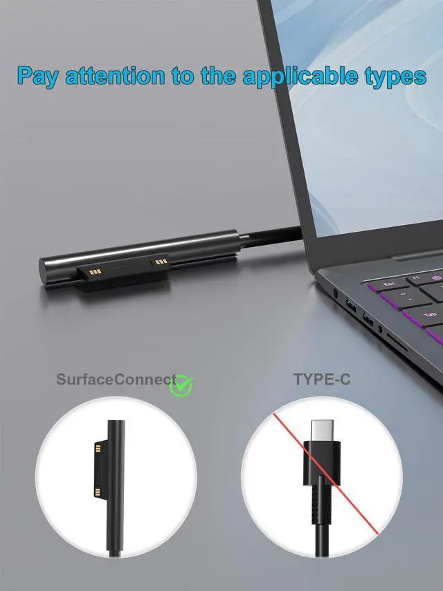 Alt view image 2 of 7 - 65W Surface Charger Compatible with Microsoft Surface Pro 10 9 8 7+ 7 6 5 4 3 X Surface Laptop 7 6 5 4 3 2 1 Surface Book 3 2 1 Surface Go 4 3 2 1 Tablet Windows Replacement Adapter