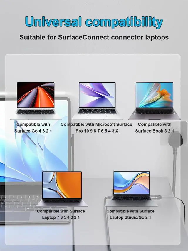 Alt view image 3 of 7 - 127W 102W Surface Charger Compatible with Microsoft Surface Laptop Studio/Go 3 2 1 Surface Book 3 2 1 Surface Pro 10 9 8 7 7+ 6 5 4 3 Surface Laptop 7 6 5 4 3 2 1 Windows Adapter