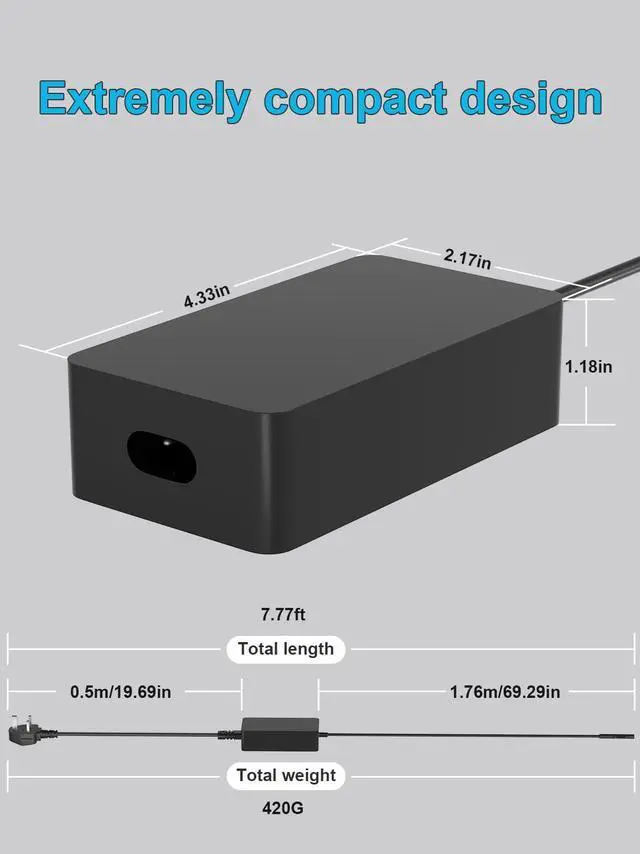 Alt view image 4 of 7 - 127W 102W Surface Charger Compatible with Microsoft Surface Laptop Studio/Go 3 2 1 Surface Book 3 2 1 Surface Pro 10 9 8 7 7+ 6 5 4 3 Surface Laptop 7 6 5 4 3 2 1 Windows Adapter