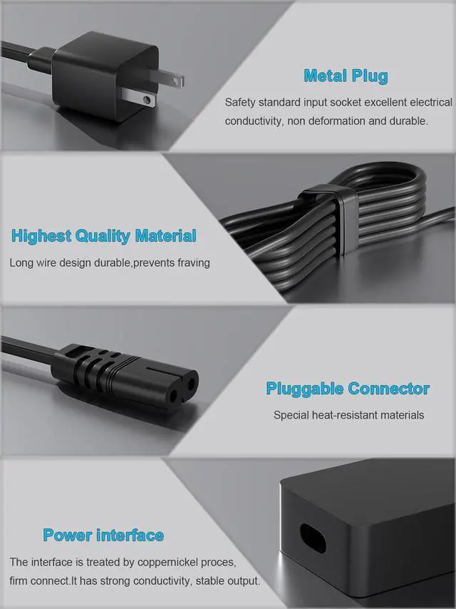 Alt view image 6 of 7 - 65W Surface Charger Compatible with Microsoft Surface Pro 10 9 8 7+ 7 6 5 4 3 X Surface Laptop 7 6 5 4 3 2 1 Surface Book 3 2 1 Surface Go 4 3 2 1 Tablet Windows Replacement Adapter