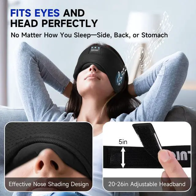 Alt view image 3 of 7 - Sleep Mask Headphones Bluetooth Wireless 5.4, Breathable Cotton Eye Mask for Sleeping Side Sleepers Travel Music Headsets with Microphone Handsfree Men Women