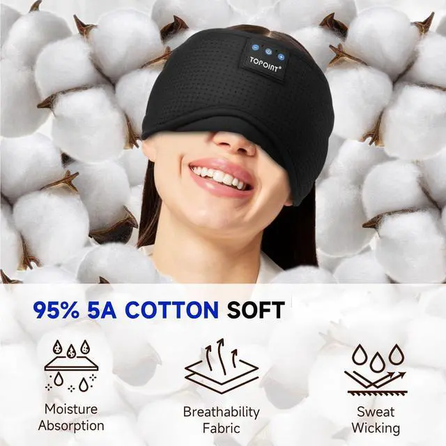 Alt view image 4 of 7 - Sleep Mask Headphones Bluetooth Wireless 5.4, Breathable Cotton Eye Mask for Sleeping Side Sleepers Travel Music Headsets with Microphone Handsfree Men Women