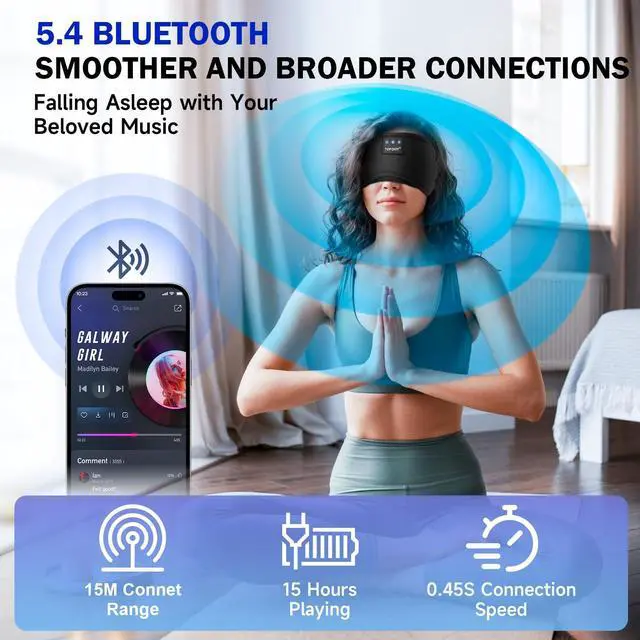 Alt view image 6 of 7 - Sleep Mask Headphones Bluetooth Wireless 5.4, Breathable Cotton Eye Mask for Sleeping Side Sleepers Travel Music Headsets with Microphone Handsfree Men Women