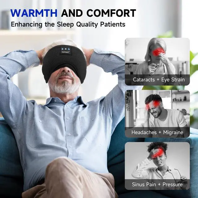 Alt view image 7 of 7 - Sleep Mask Headphones Bluetooth Wireless 5.4, Breathable Cotton Eye Mask for Sleeping Side Sleepers Travel Music Headsets with Microphone Handsfree Men Women