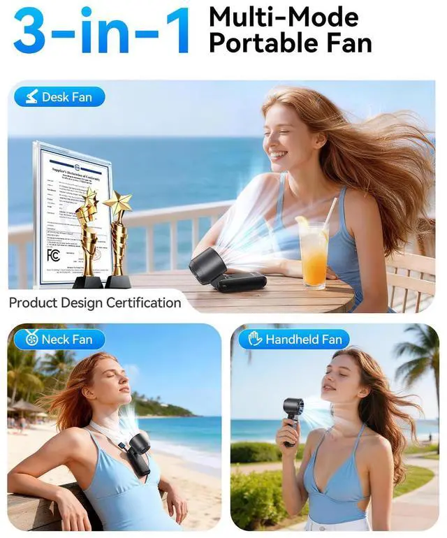 Alt view image 4 of 7 - 3-in-1 Portable Handheld Turbo Fan-100 Speeds,Powerful 20000 RPM, 12Hrs Cooling, LED Display, 120° Rotation, USB Rechargeable Mini Hand Held Personal Fan for Travel Makeup Outdoor Indoor, Black