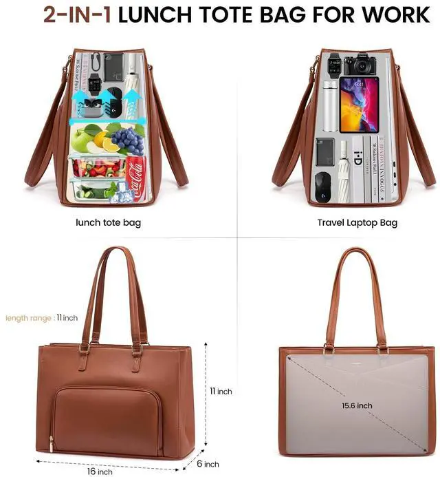 Alt view image 4 of 5 - LOVEVOOK Lunch Tote Bag for Women, Laptop Bag for Work with Insulated Lunch Compartment 15.6 Inch 2 in 1 Lunch Tote Large Capacity Computer Handbag for Work, Teacher, Nurse, Office, Casual