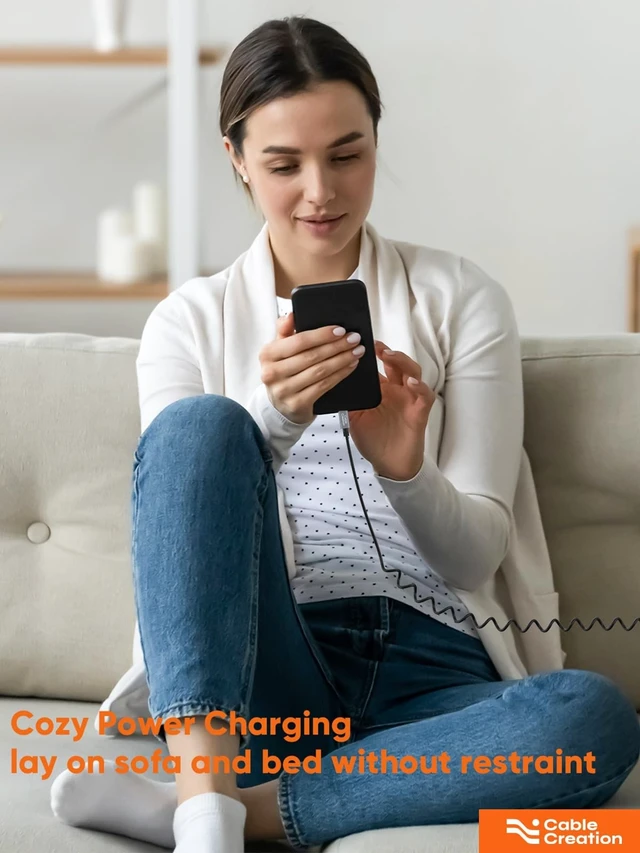 Alt view image 2 of 5 - CableCreation Coiled USB A to C 60W Fast Charging Cable Max 5FT for CarPlay