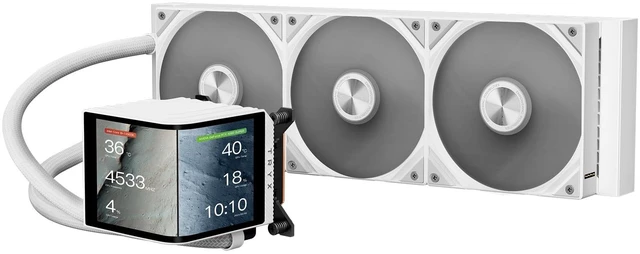 Main image of TRYX Panorama 360mm AIO White Curved Screen GIPHY Built-in Asetek 320w TDP
