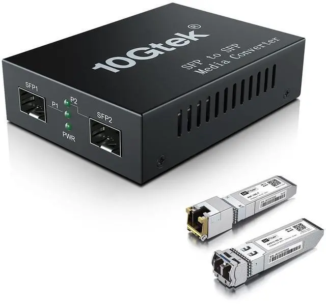 Main image of 10G SFP+ Media Converter, Dual SFP+ Port, Fiber to Ethernet Converter with 10GBase-T and 10 Gigabit SFP+ LR Module, Support CAT6.a/7 and Sinle Mode LC Fiber Cable, SMF, 1310nm, up to 10km